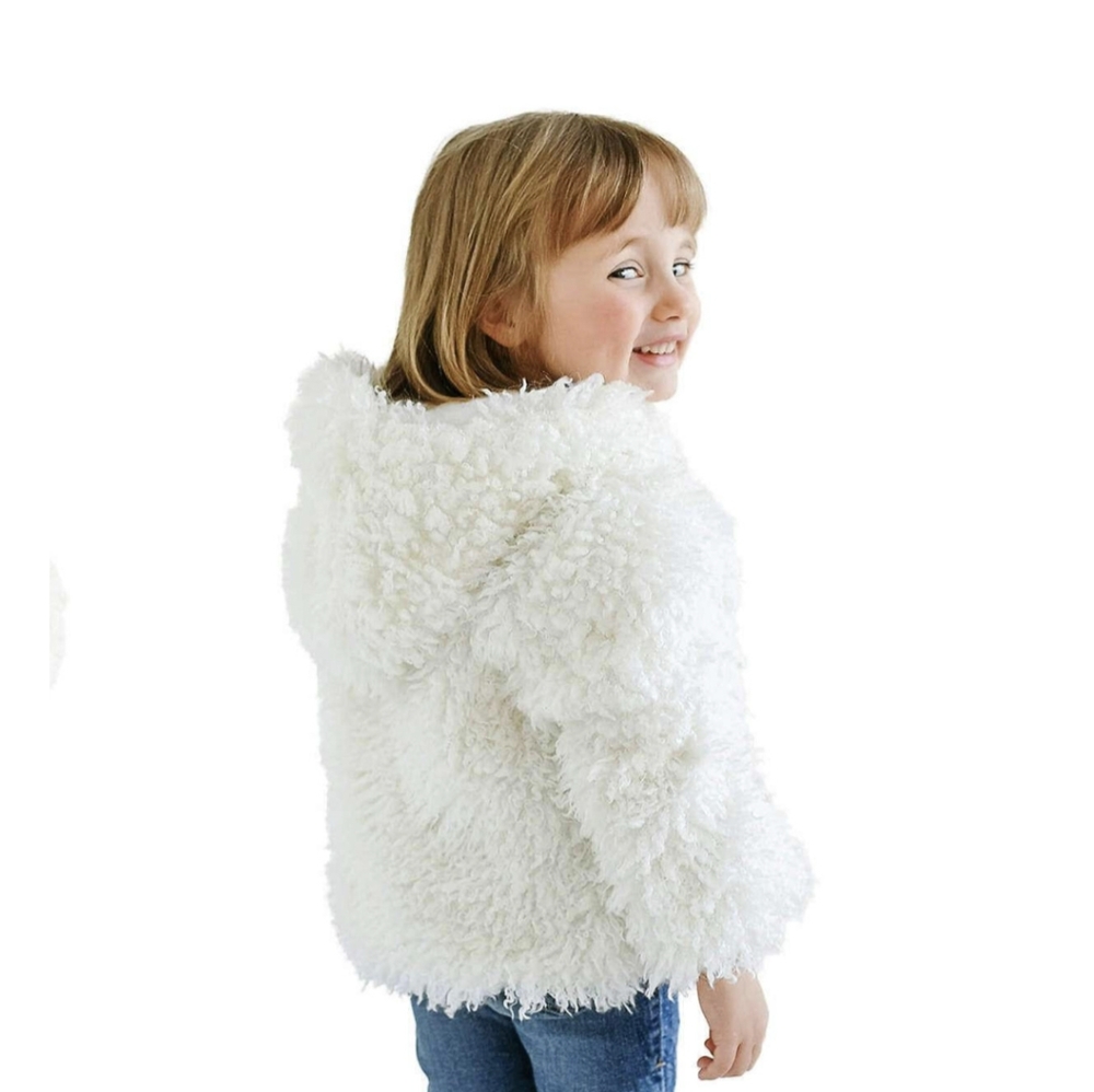 Faux fur white kids winter coat, size 10